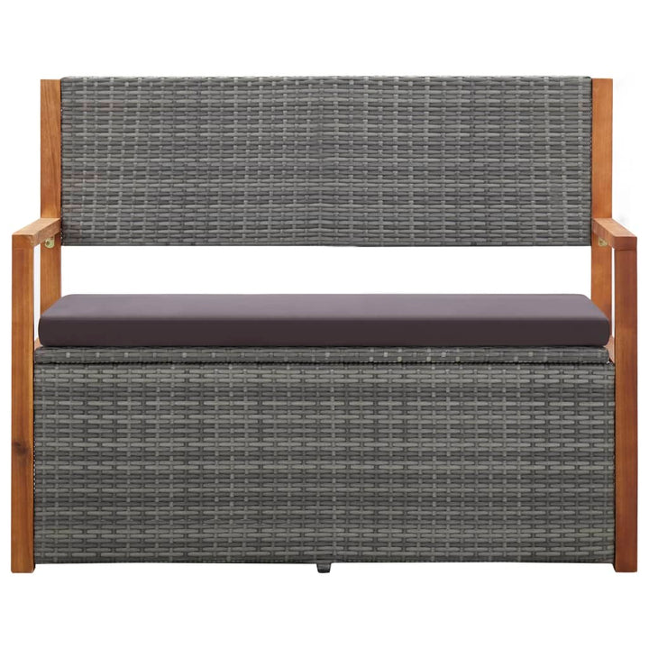 Opbergbank 110 cm poly rattan en massief acaciahout grijs - Griffin Retail