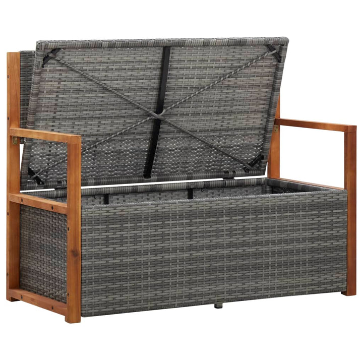 Opbergbank 110 cm poly rattan en massief acaciahout grijs - Griffin Retail