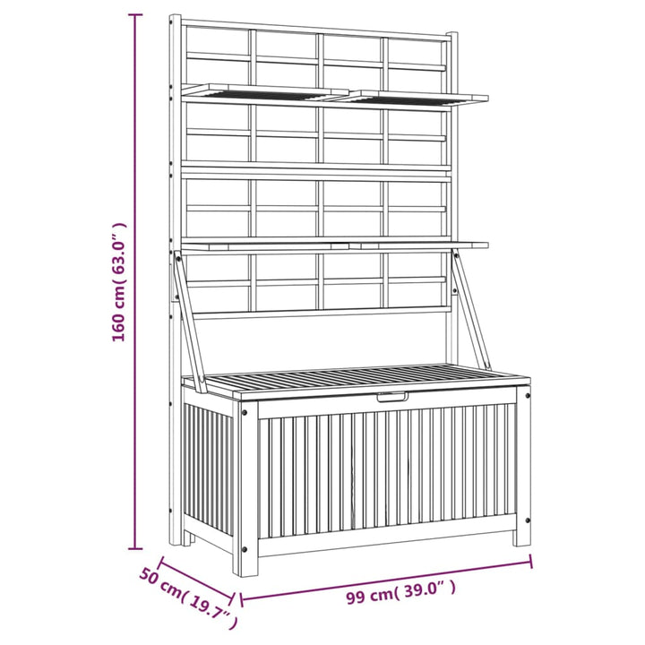 Opbergbox met latwerk 99x50x160 cm massief acaciahout grijs - Griffin Retail