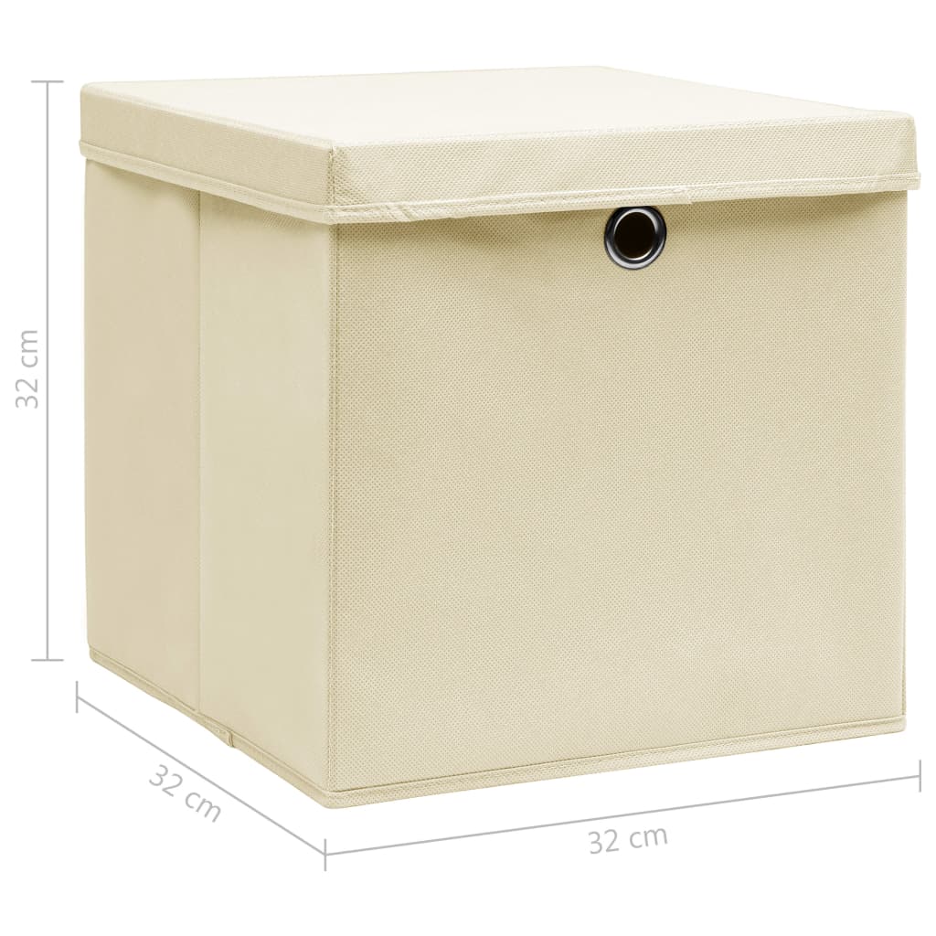 Opbergboxen met deksel 10 st 32x32x32 cm stof crème - Griffin Retail