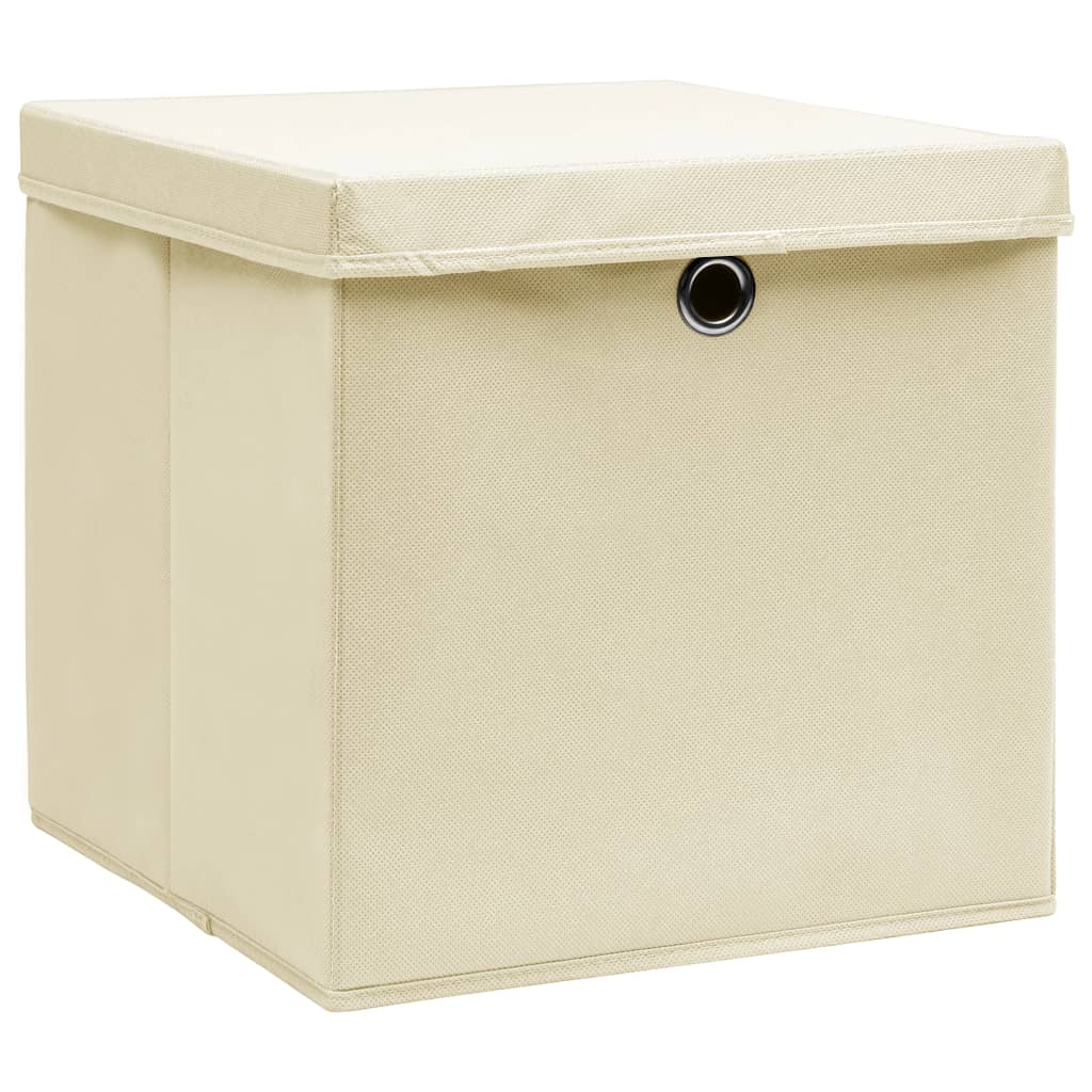 Opbergboxen met deksel 10 st 32x32x32 cm stof crème - Griffin Retail