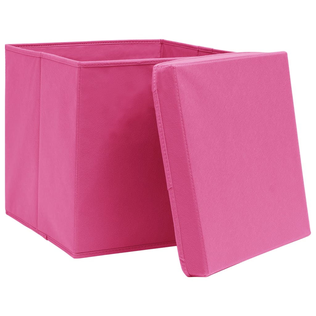 Opbergboxen met deksel 10 st 32x32x32 cm stof roze - Griffin Retail