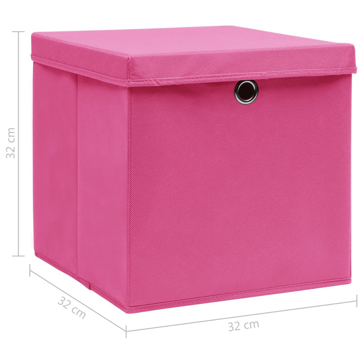 Opbergboxen met deksel 10 st 32x32x32 cm stof roze - Griffin Retail