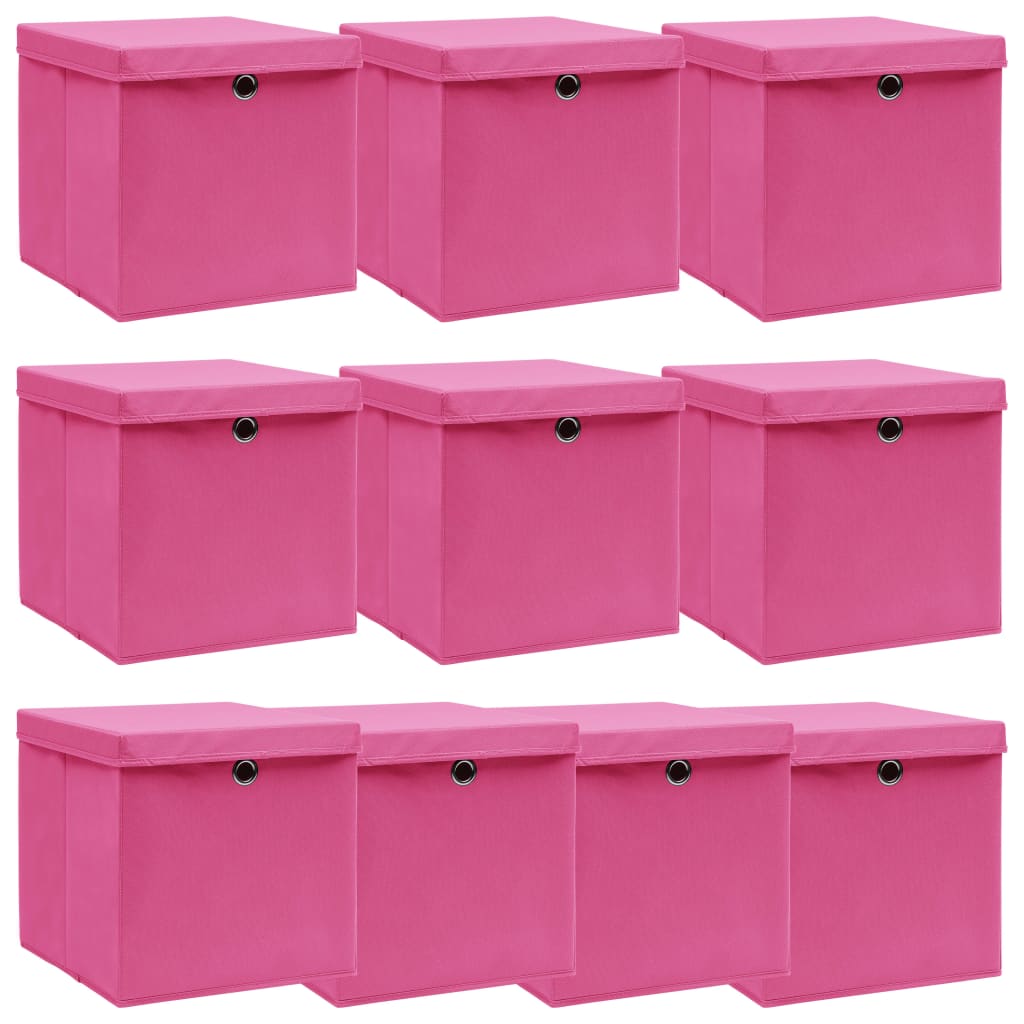 Opbergboxen met deksel 10 st 32x32x32 cm stof roze - Griffin Retail