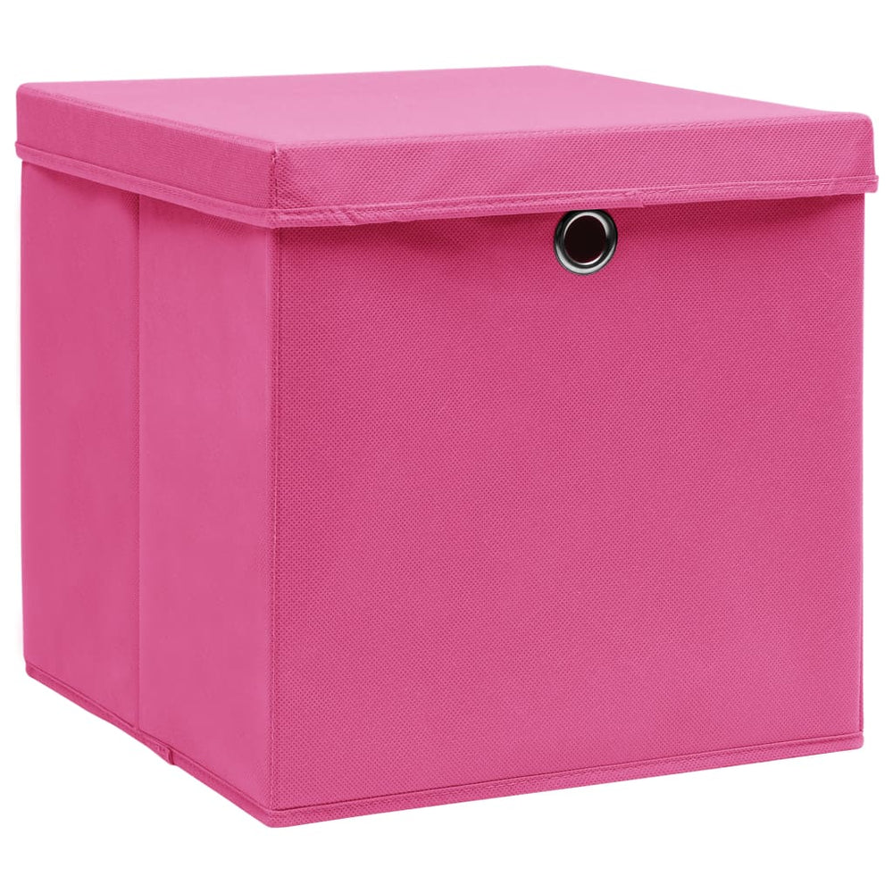 Opbergboxen met deksel 10 st 32x32x32 cm stof roze - Griffin Retail