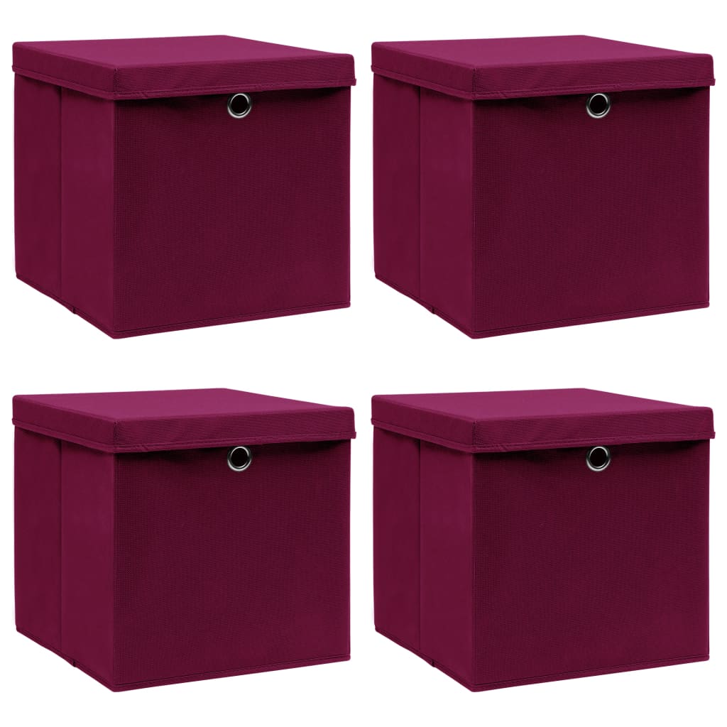 Opbergboxen met deksel 4 st 32x32x32 cm stof donkerrood - Griffin Retail