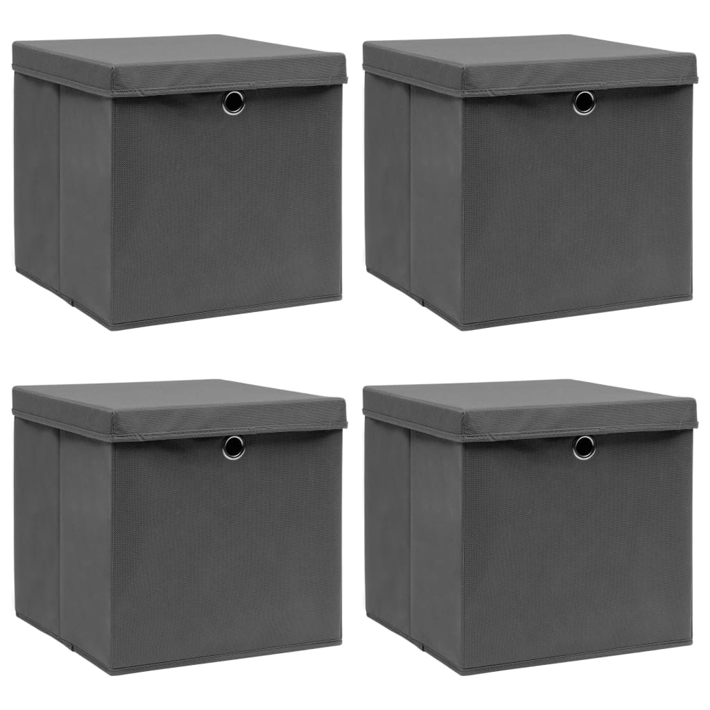 Opbergboxen met deksel 4 st 32x32x32 cm stof grijs - Griffin Retail