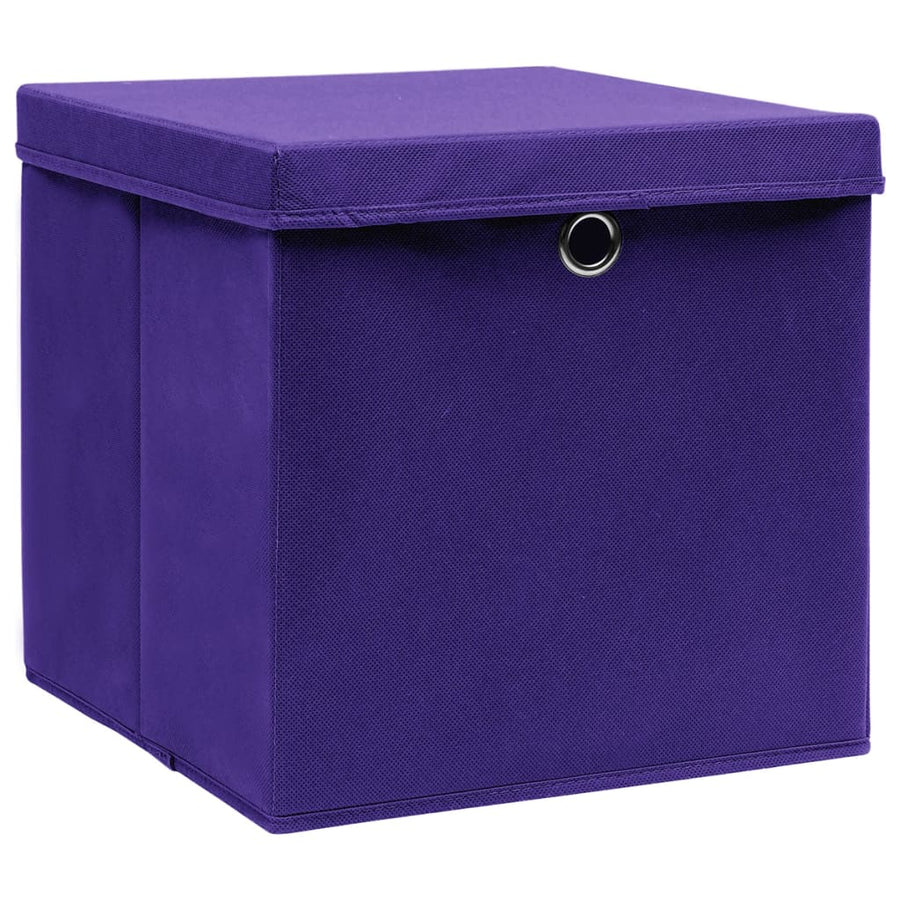 Opbergboxen met deksels 10 st 28x28x28 cm paars - Griffin Retail