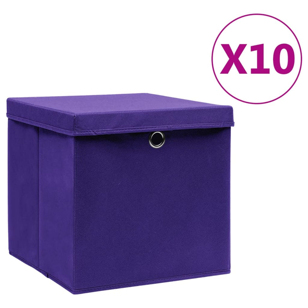 Opbergboxen met deksels 10 st 28x28x28 cm paars - Griffin Retail