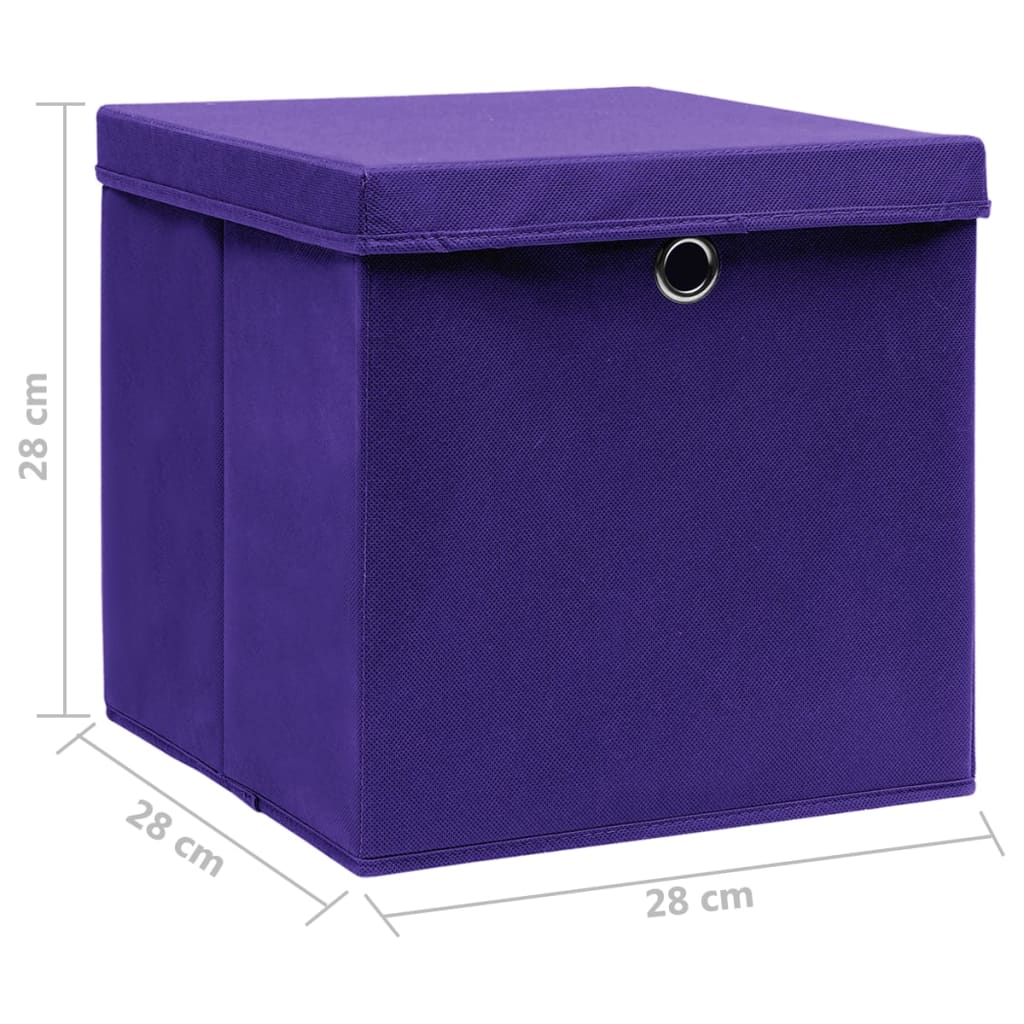 Opbergboxen met deksels 10 st 28x28x28 cm paars - Griffin Retail