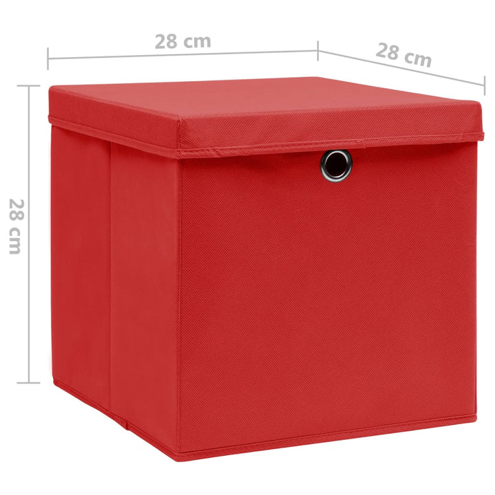 Opbergboxen met deksels 10 st 28x28x28 cm rood - Griffin Retail