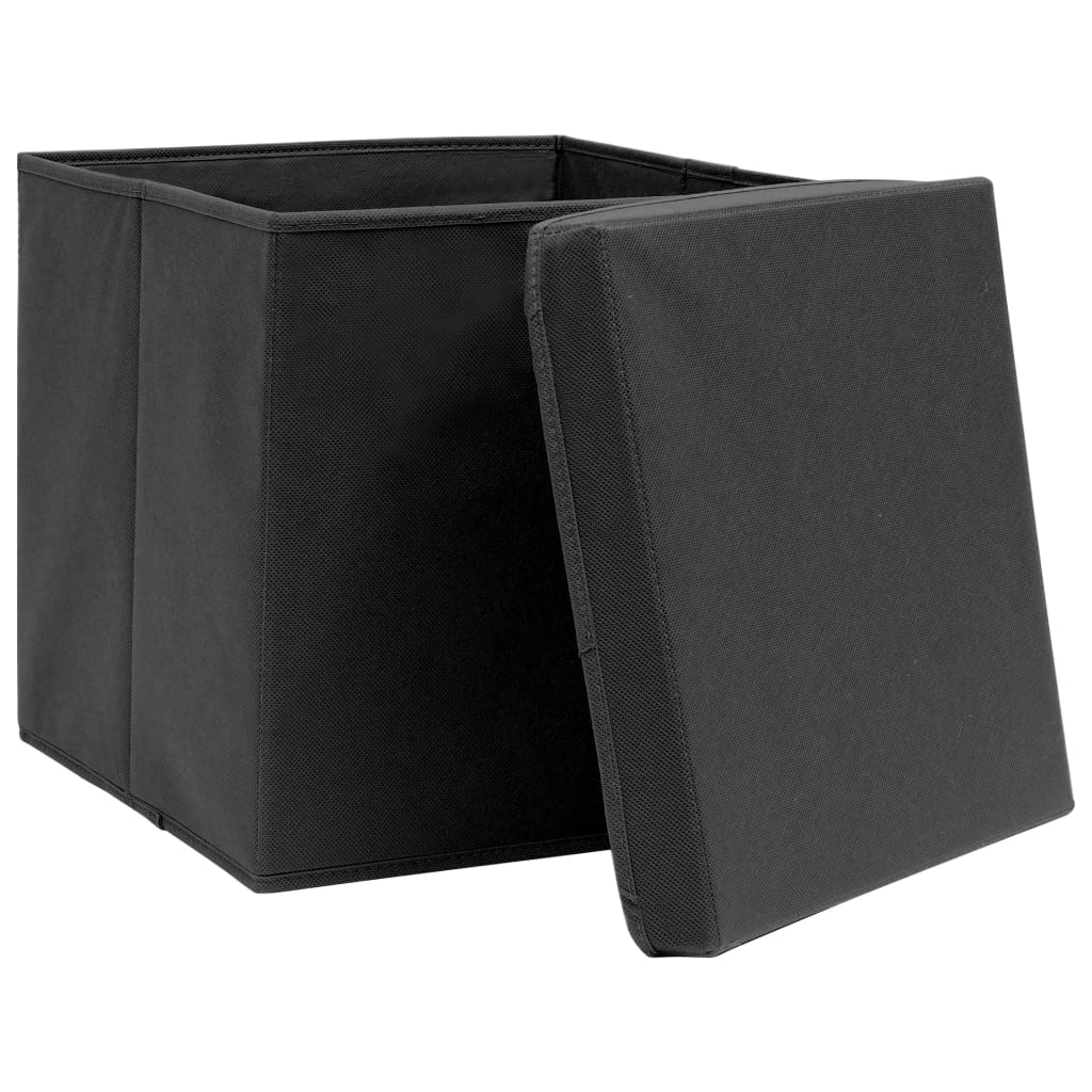 Opbergboxen met deksels 10 st 28x28x28 cm zwart - Griffin Retail