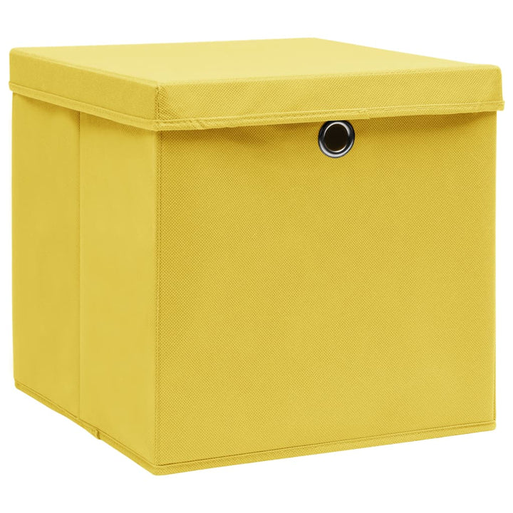 Opbergboxen met deksels 10 st 32x32x32 cm stof geel - Griffin Retail