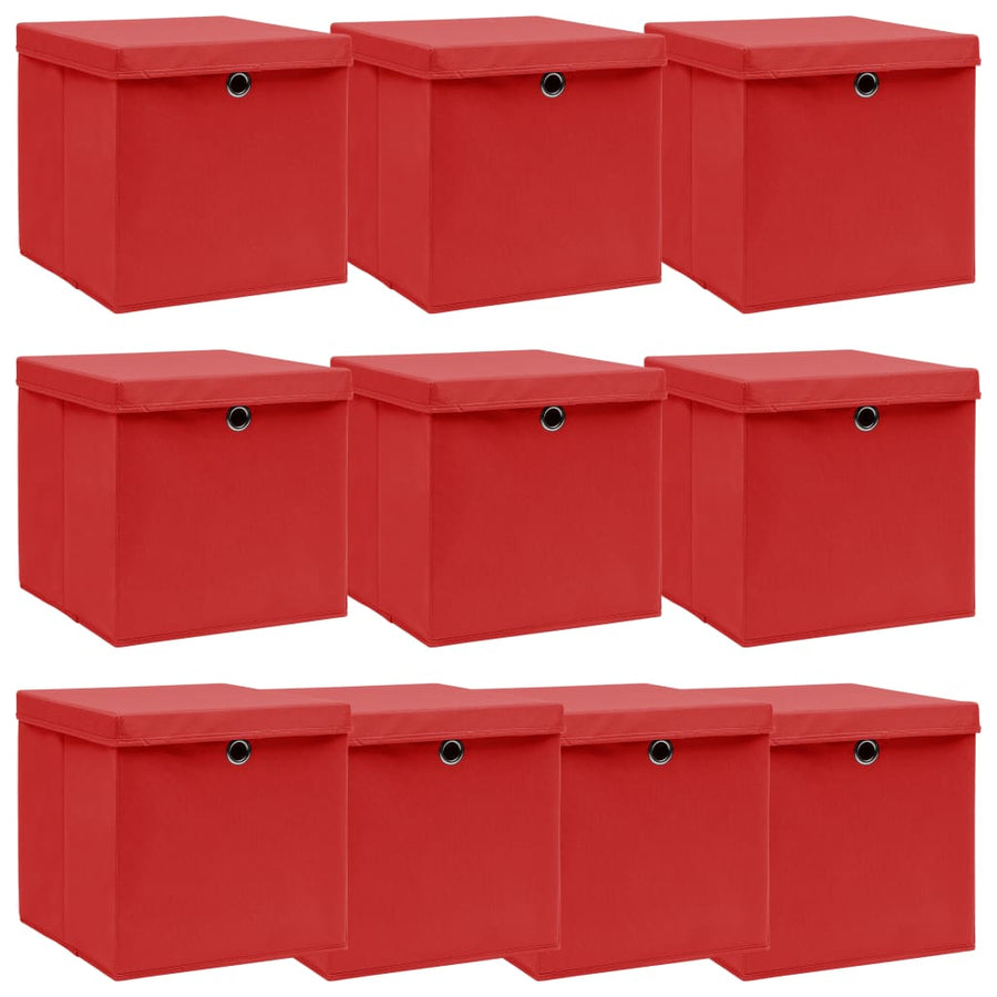 Opbergboxen met deksels 10 st 32x32x32 cm stof rood - Griffin Retail