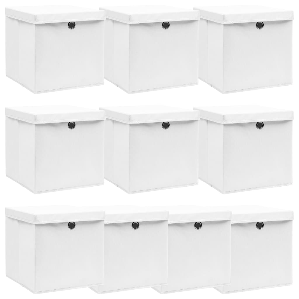 Opbergboxen met deksels 10 st 32x32x32 cm stof wit - Griffin Retail