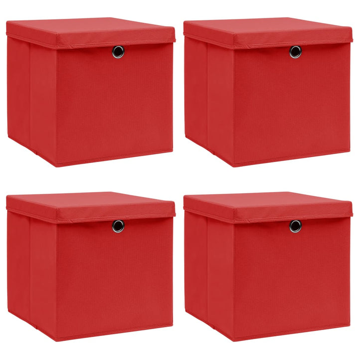 Opbergboxen met deksels 4 st 32x32x32 cm stof rood - Griffin Retail