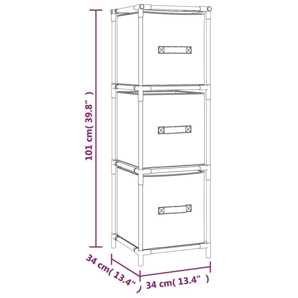 Opbergkast met 3 stoffen lades 34x34x101 cm staal grijs - Griffin Retail