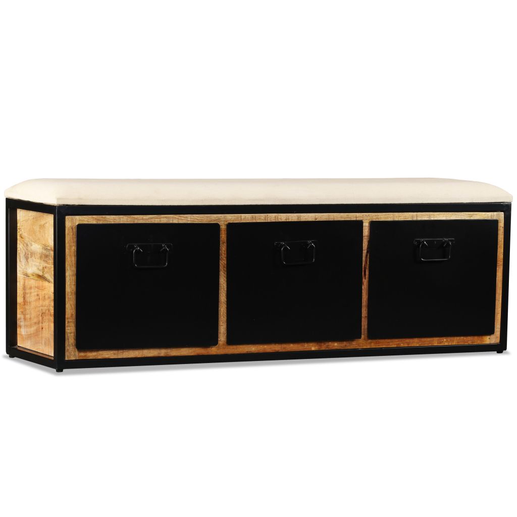 Opslagbankje met 3 lades 120x30x40 cm massief mangohout - Griffin Retail