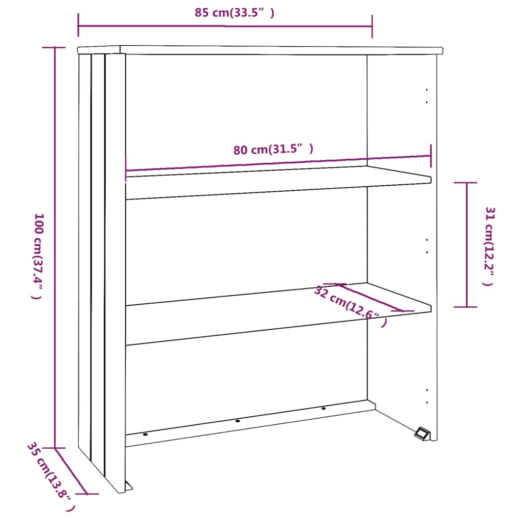 Opzetkast 85x35x100 cm massief grenenhout wit - Griffin Retail