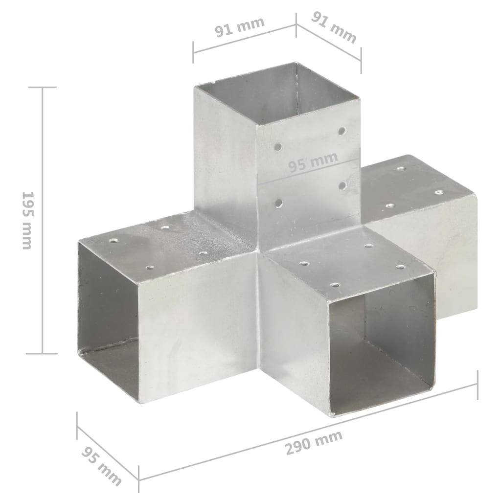 Paalverbindingen 4 st X-vorm 91x91 mm gegalvaniseerd metaal - Griffin Retail