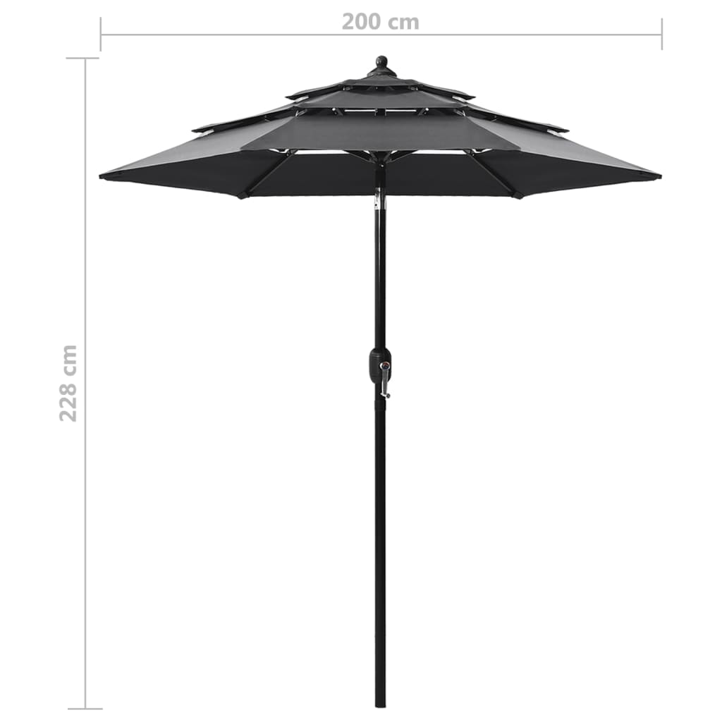 Parasol 3-laags met aluminium paal 2 m antracietkleurig - Griffin Retail