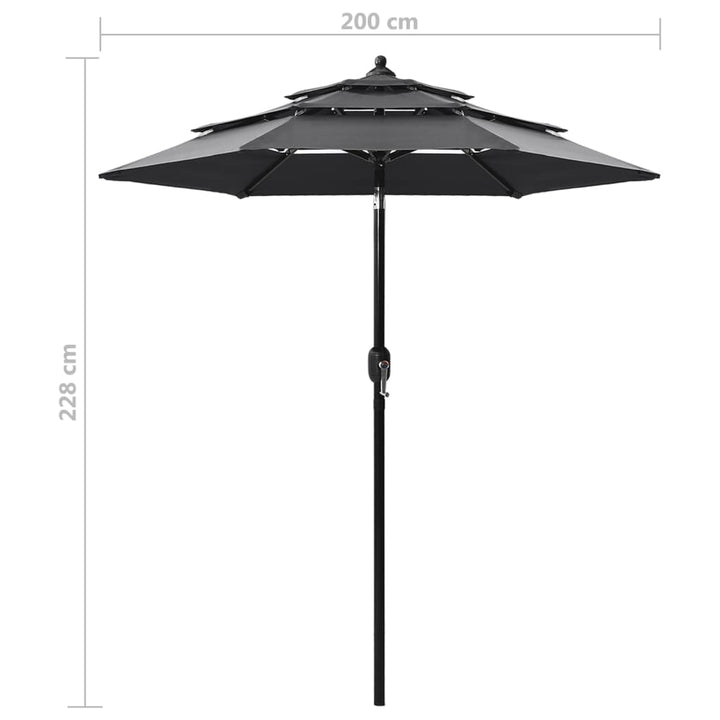 Parasol 3-laags met aluminium paal 2 m antracietkleurig - Griffin Retail