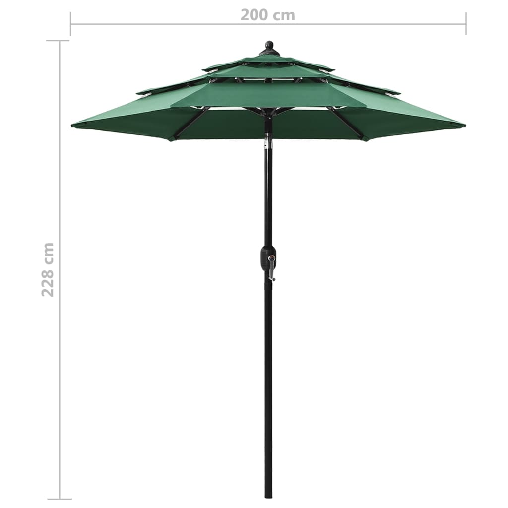 Parasol 3-laags met aluminium paal 2 m groen - Griffin Retail