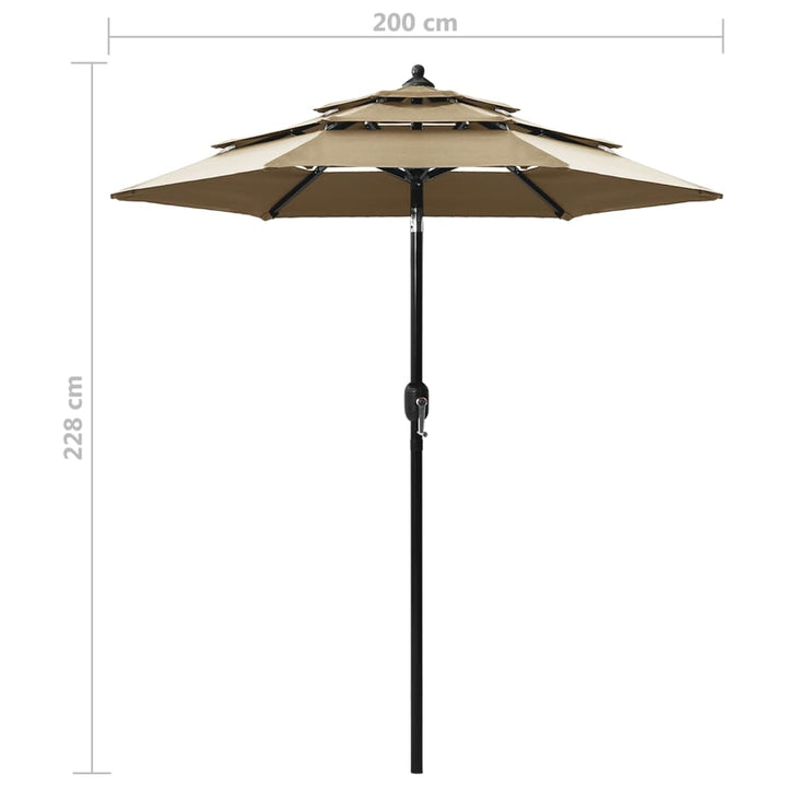 Parasol 3-laags met aluminium paal 2 m taupe - Griffin Retail