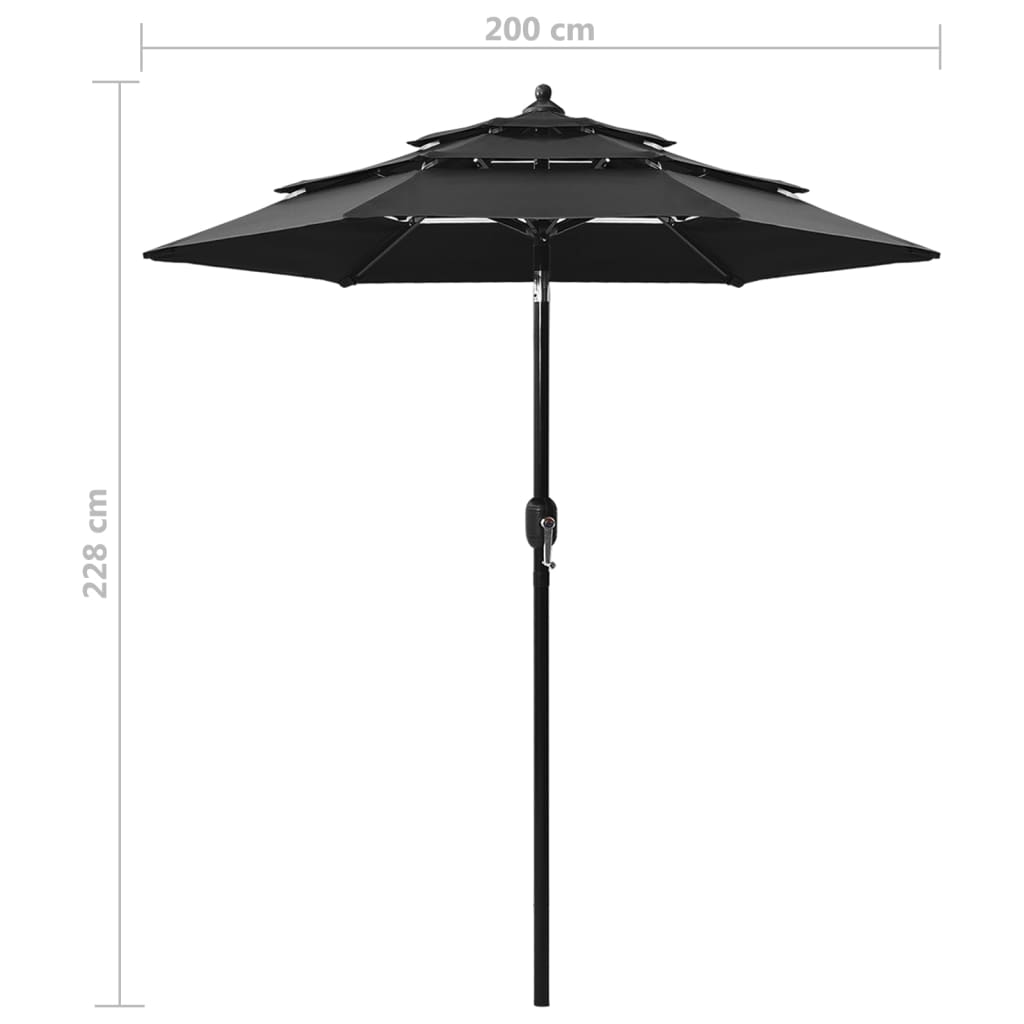 Parasol 3-laags met aluminium paal 2 m zwart - Griffin Retail