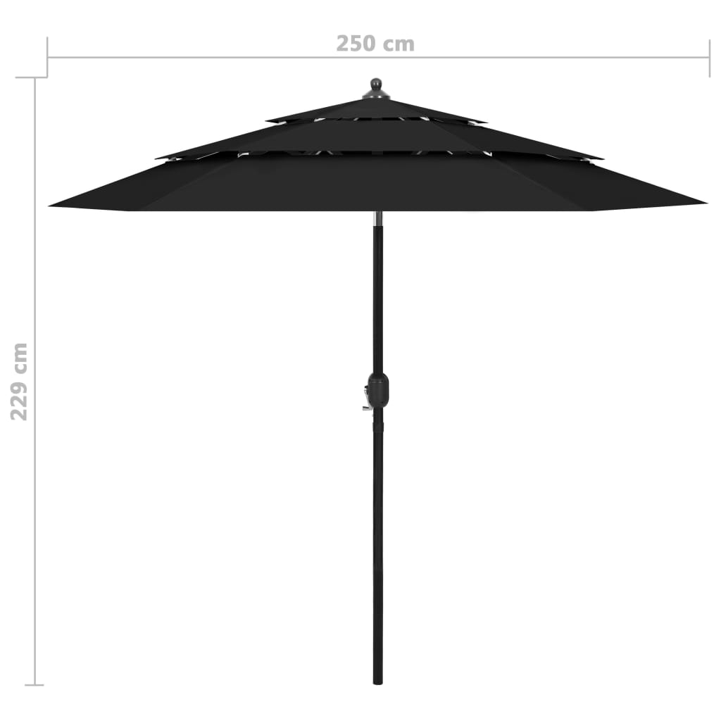 Parasol 3-laags met aluminium paal 2,5 m zwart - Griffin Retail