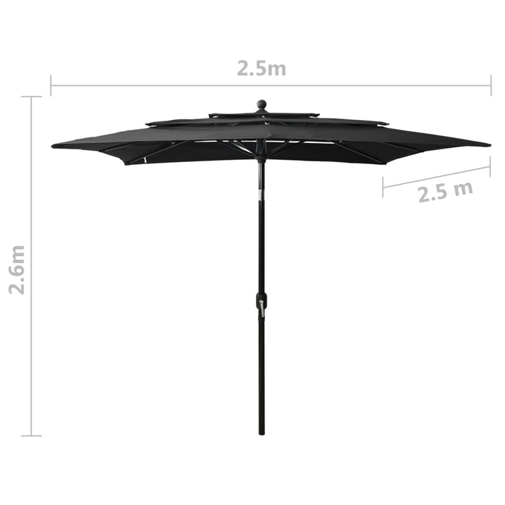 Parasol 3-laags met aluminium paal 2,5x2,5 m zwart - Griffin Retail