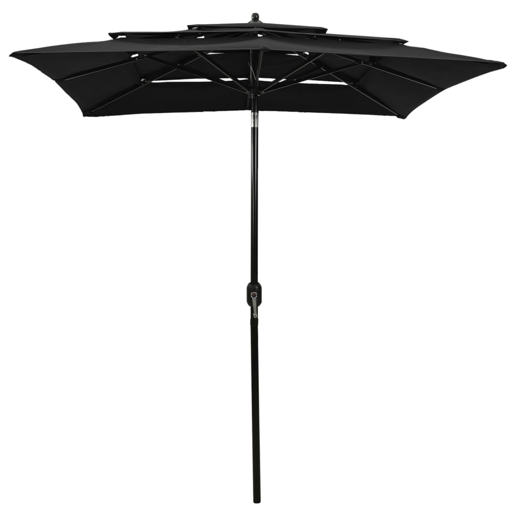 Parasol 3-laags met aluminium paal 2x2 m zwart - Griffin Retail