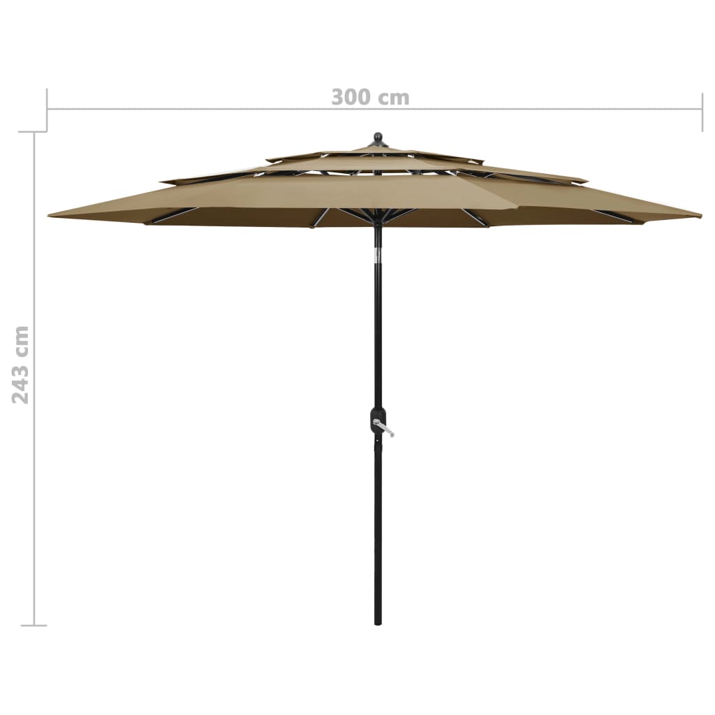 Parasol 3-laags met aluminium paal 3 m taupe - Griffin Retail
