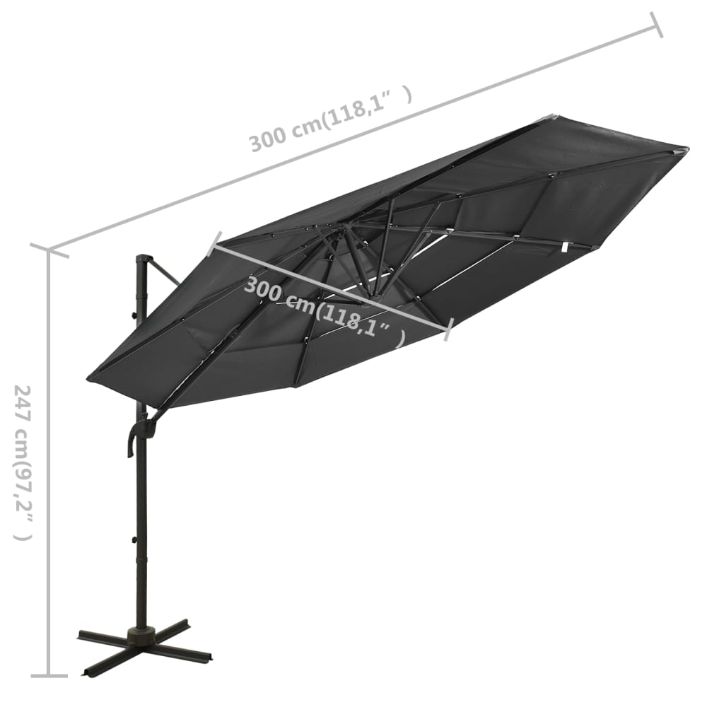 Parasol 4-laags met aluminium paal 3x3 m antracietkleurig - Griffin Retail