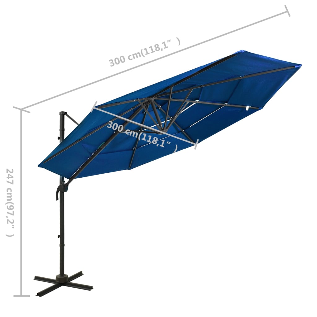 Parasol 4-laags met aluminium paal 3x3 m azuurblauw - Griffin Retail
