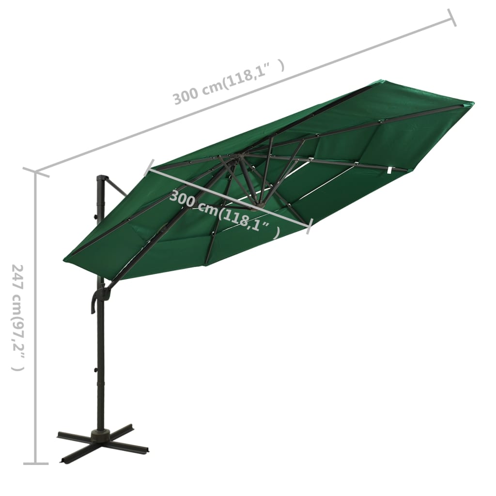 Parasol 4-laags met aluminium paal 3x3 m groen - Griffin Retail