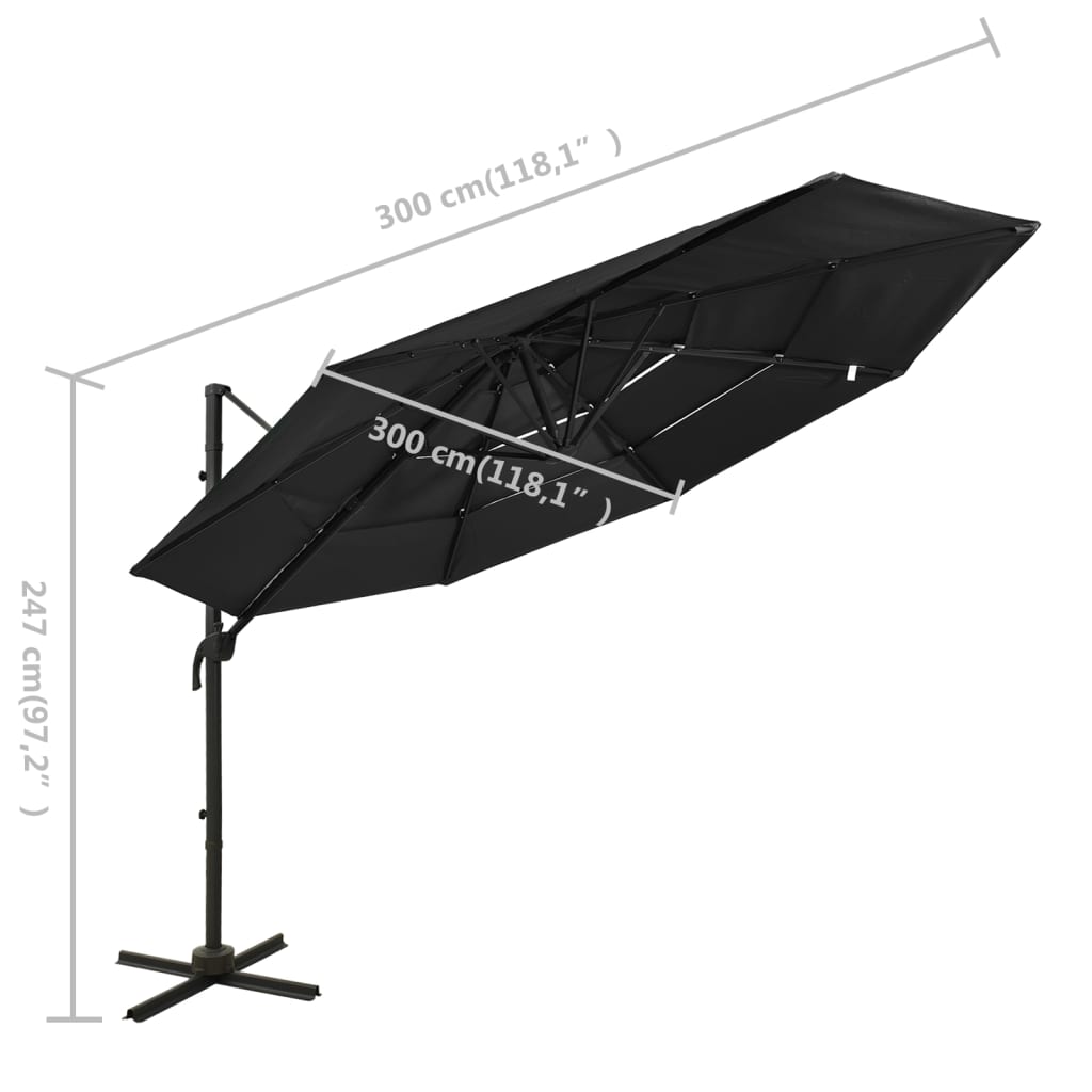 Parasol 4-laags met aluminium paal 3x3 m zwart - Griffin Retail