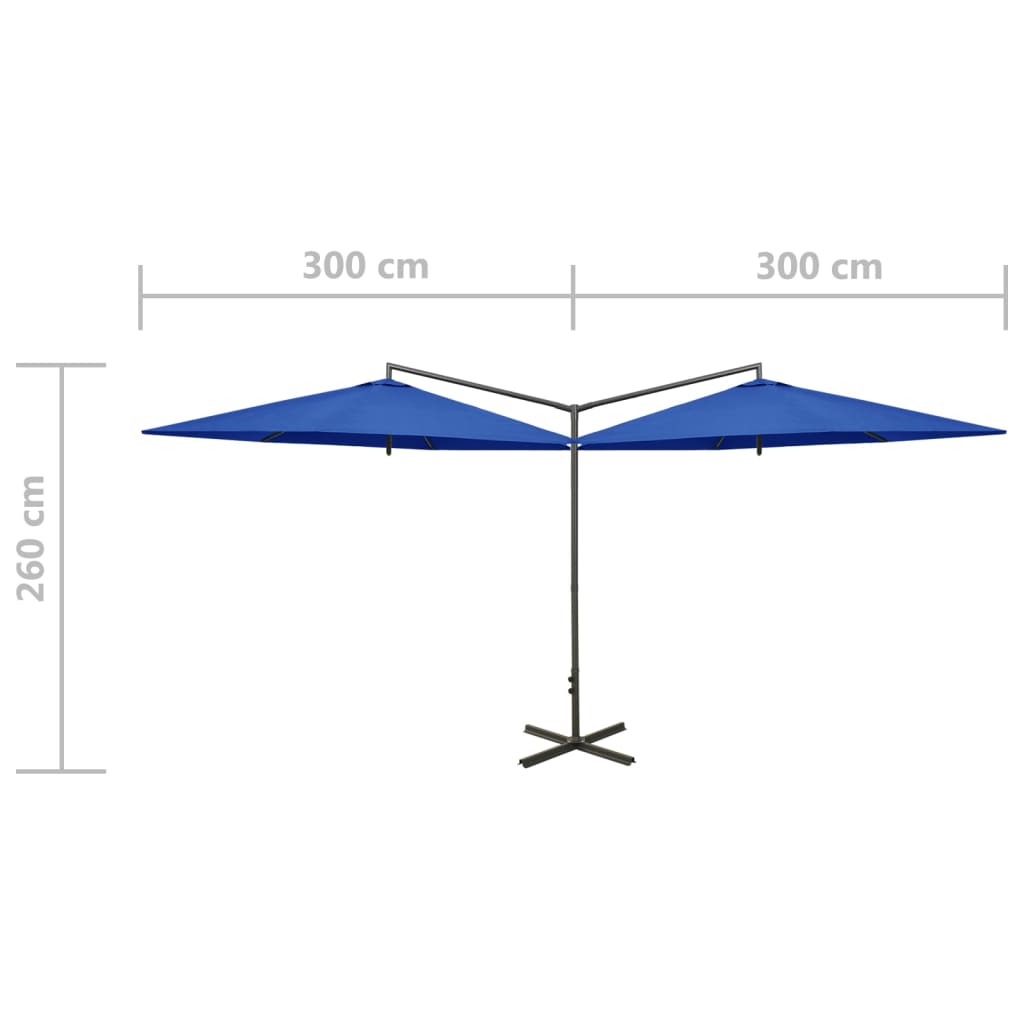 Parasol dubbel met stalen paal 600 cm azuurblauw - Griffin Retail