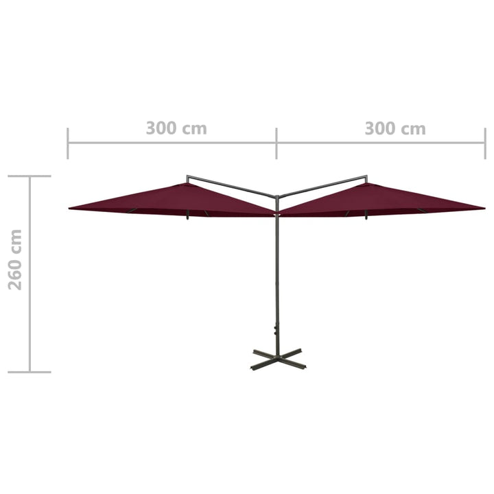 Parasol dubbel met stalen paal 600 cm bordeauxrood - Griffin Retail