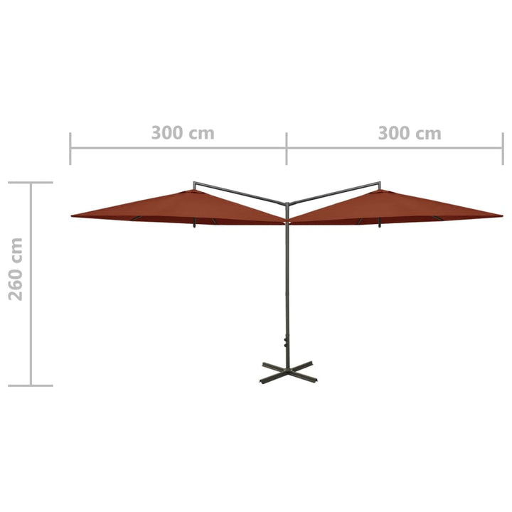 Parasol dubbel met stalen paal 600 cm terracottakleurig - Griffin Retail