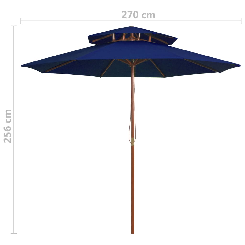 Parasol dubbeldekker met houten paal 270 cm blauw - Griffin Retail