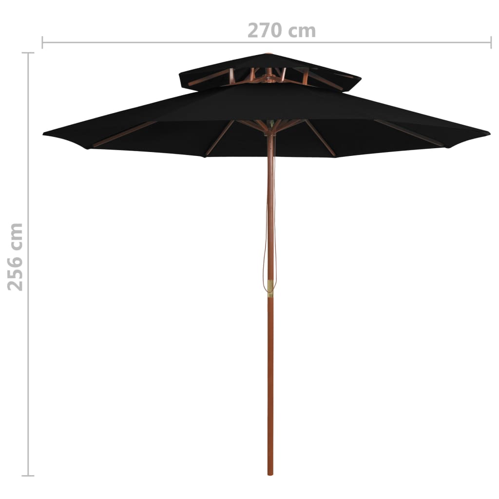 Parasol dubbeldekker met houten paal 270 cm zwart - Griffin Retail