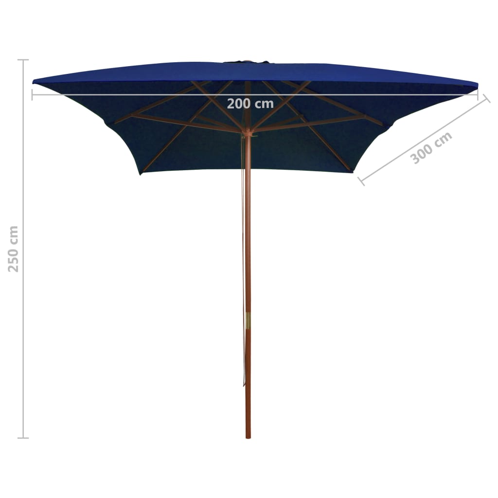 Parasol met houten paal 200x300 cm blauw - Griffin Retail