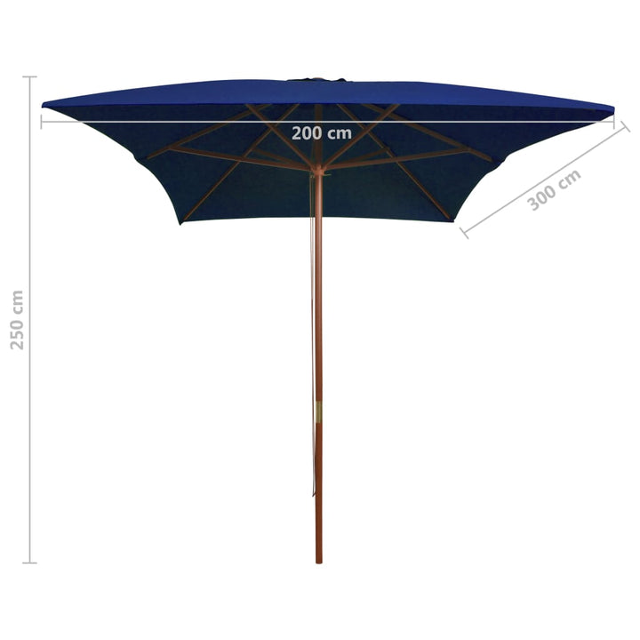 Parasol met houten paal 200x300 cm blauw - Griffin Retail