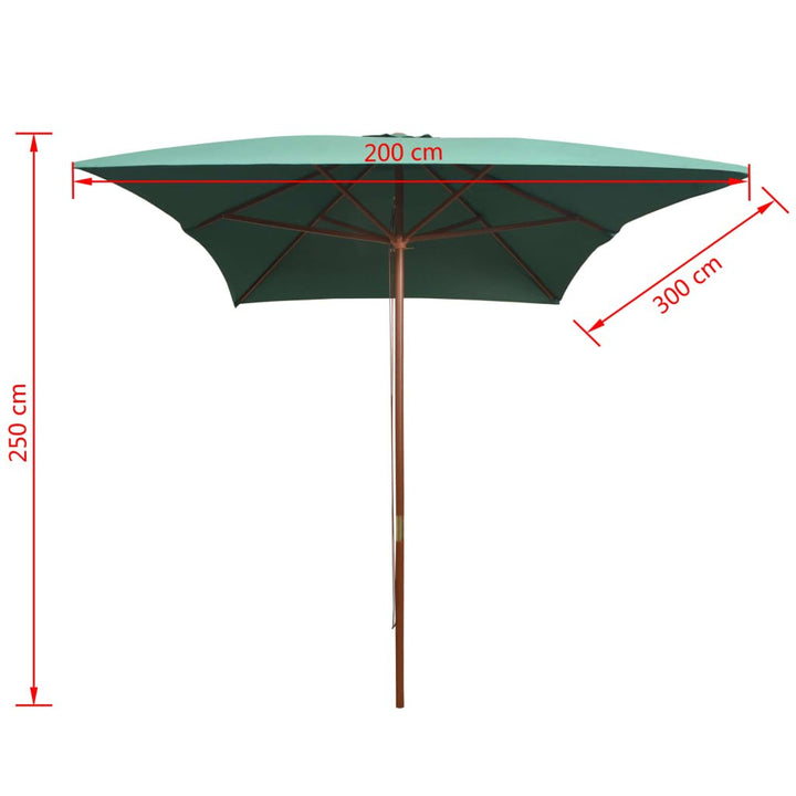 Parasol met houten paal 200x300 cm groen - Griffin Retail
