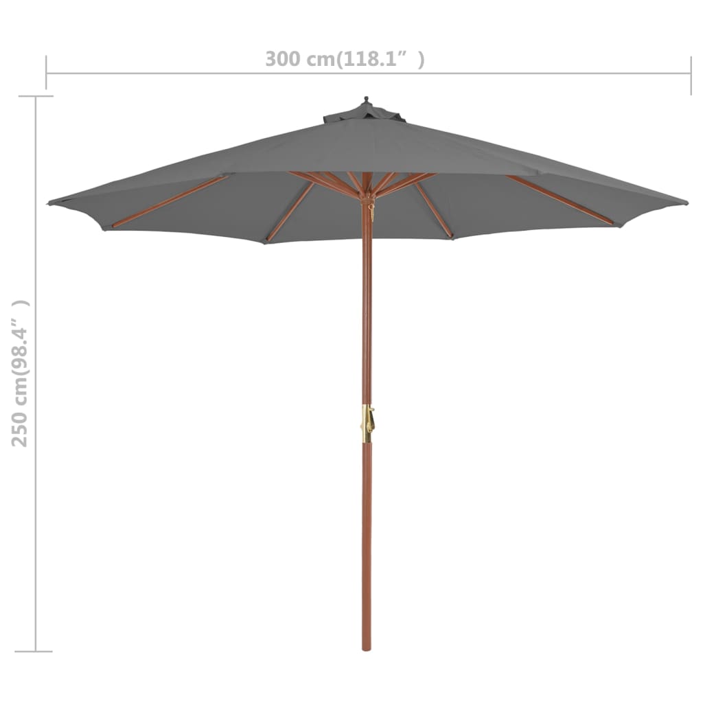 Parasol met houten paal 300 cm antraciet - Griffin Retail