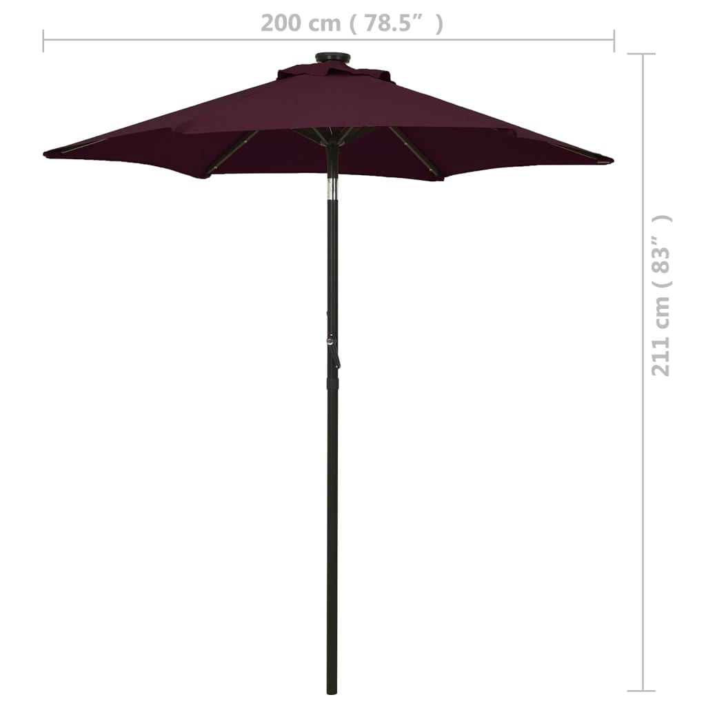 Parasol met LED-verlichting 200x211 cm aluminium bordeauxrood - Griffin Retail