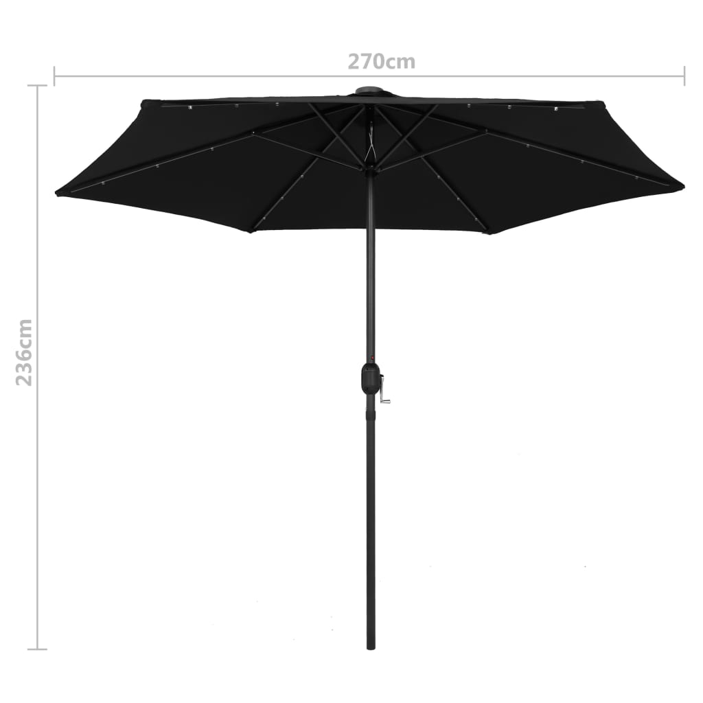 Parasol met LED-verlichting en aluminium paal 270 cm zwart - Griffin Retail