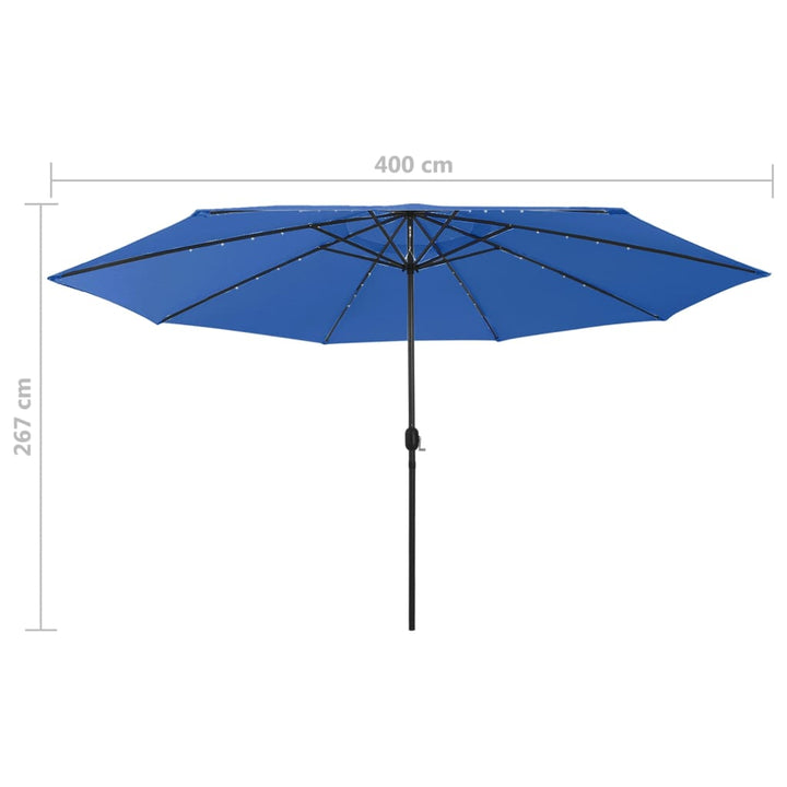 Parasol met LED-verlichting en metalen paal 400 cm azuurblauw - Griffin Retail
