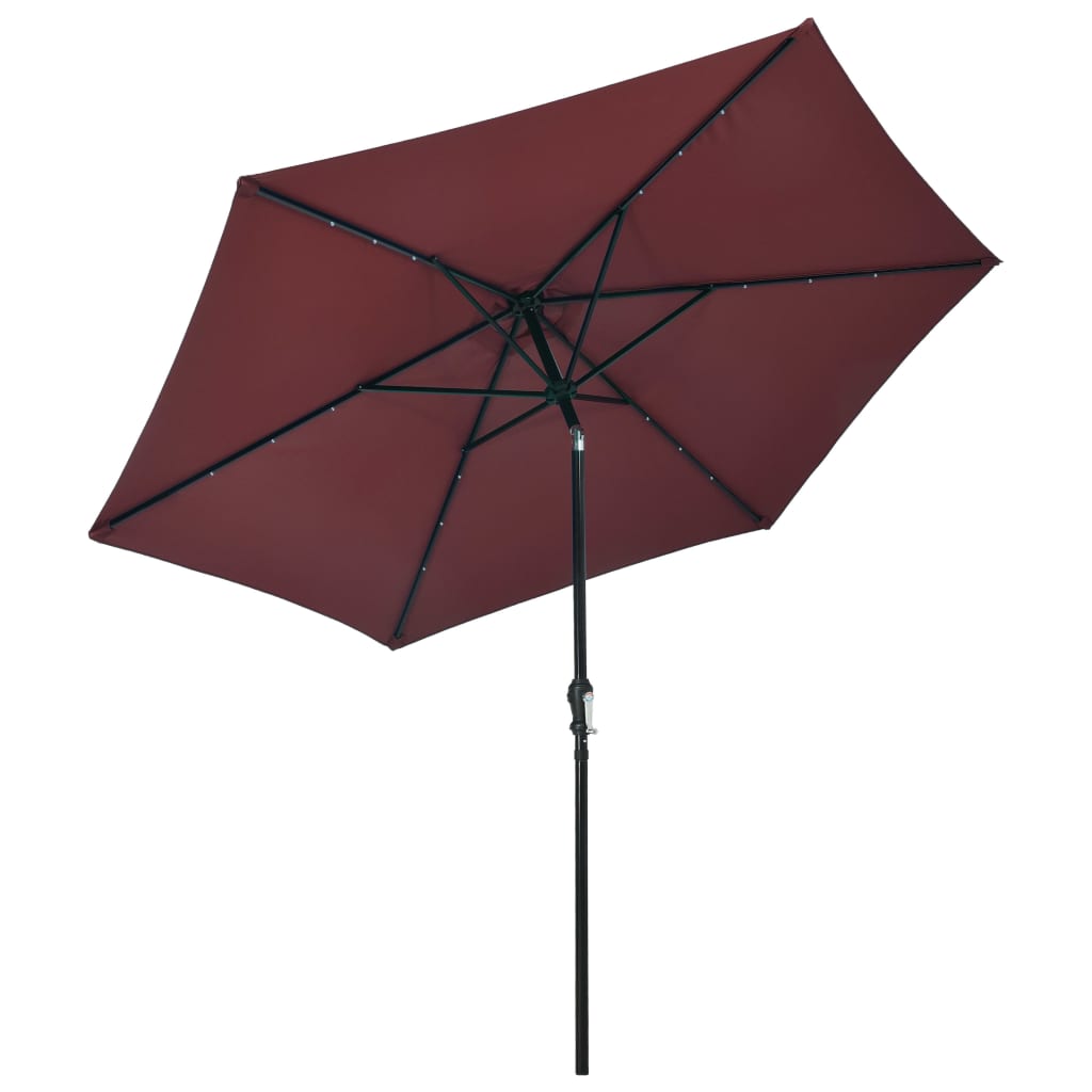 Parasol met LED-verlichting en stalen paal 300 cm bordeauxrood - Griffin Retail